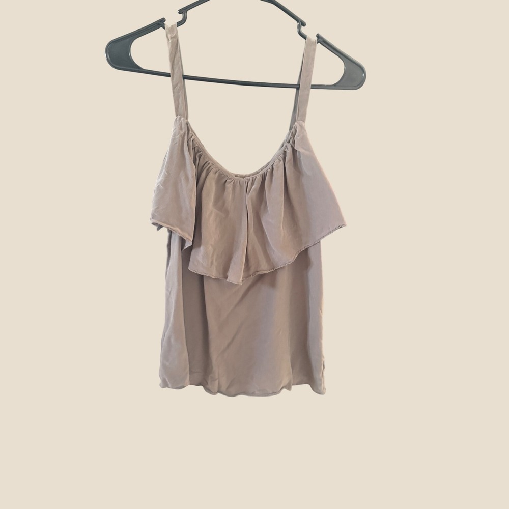 Eloise‎ Anthropologie Silk Ruffle Cami Top Taupe Mauve Spaghetti Strap Small